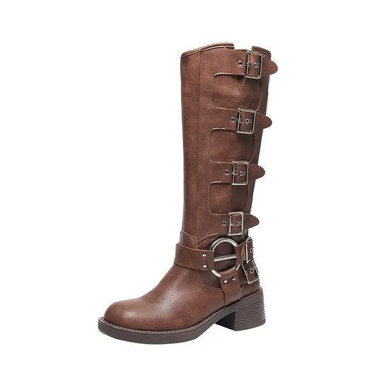 Vintage O-Ring Harness Tall Biker Boots
