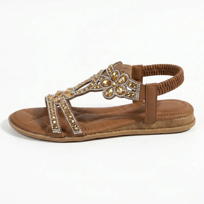Boho Rhinestone Cutout Slingback Flat Sandals