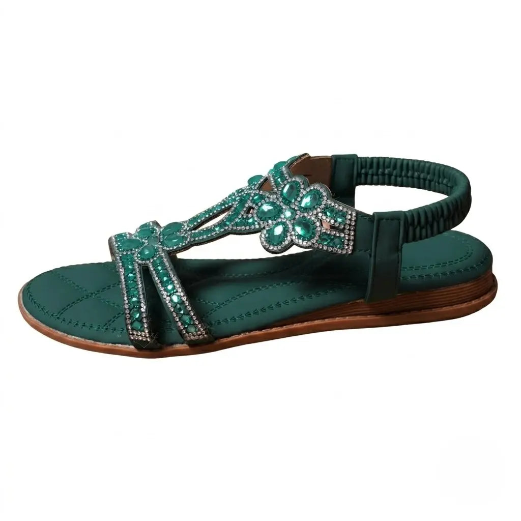 Boho Rhinestone Cutout Slingback Flat Sandals