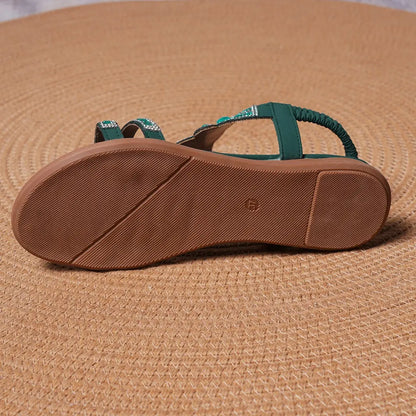 Boho Rhinestone Cutout Slingback Flat Sandals
