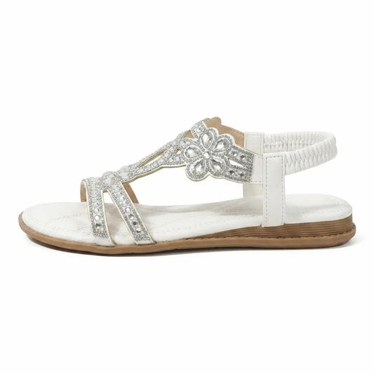 Boho Rhinestone Cutout Slingback Flat Sandals