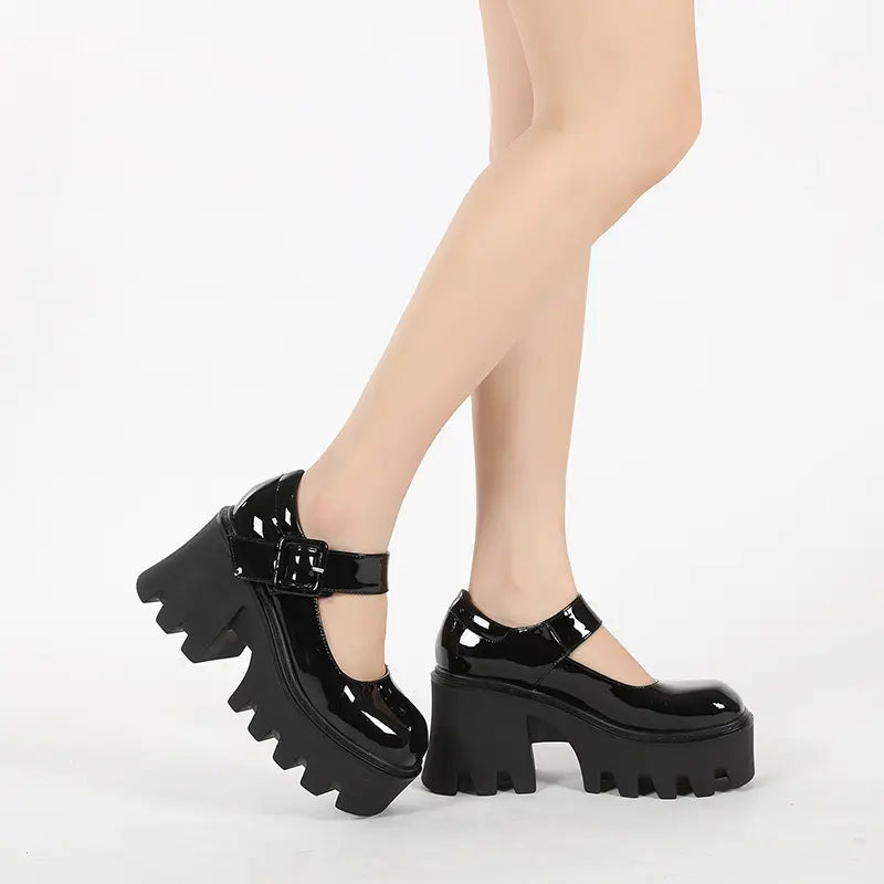 Retro Grunge Chunky Platform Block Heel Mary Janes