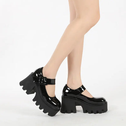Retro Grunge Chunky Platform Block Heel Mary Janes