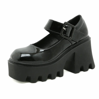 Retro Grunge Chunky Platform Block Heel Mary Janes