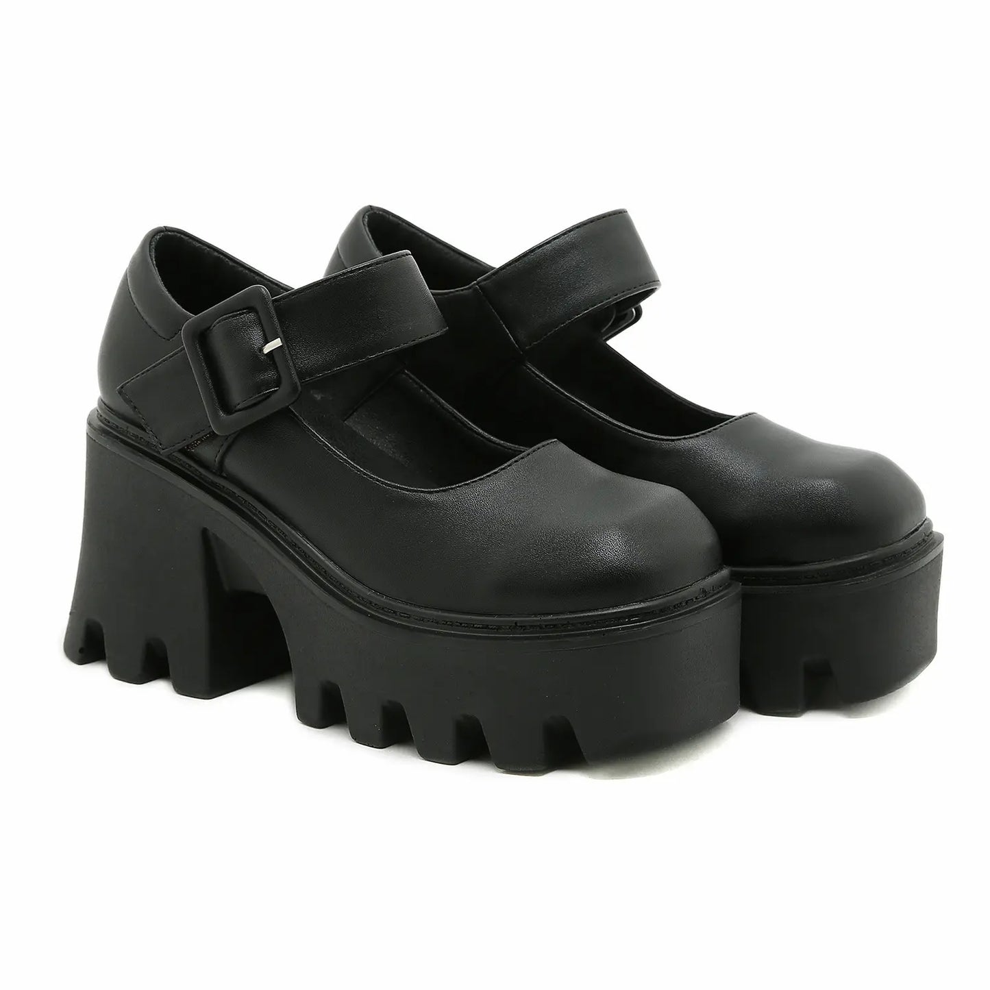 Retro Grunge Chunky Platform Block Heel Mary Janes