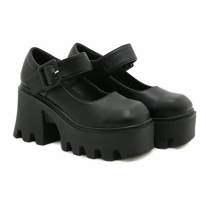 Retro Grunge Chunky Platform Block Heel Mary Janes