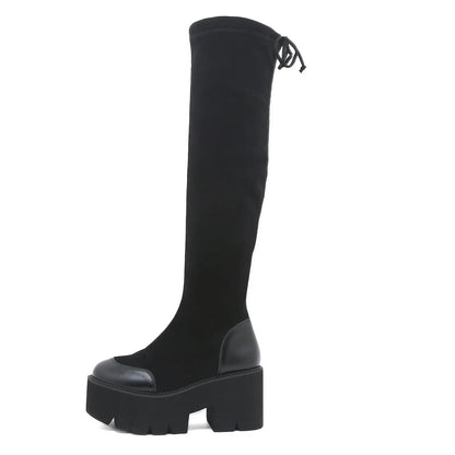 Y2K Goth Platform Chunky Heel Over The Knee Boots