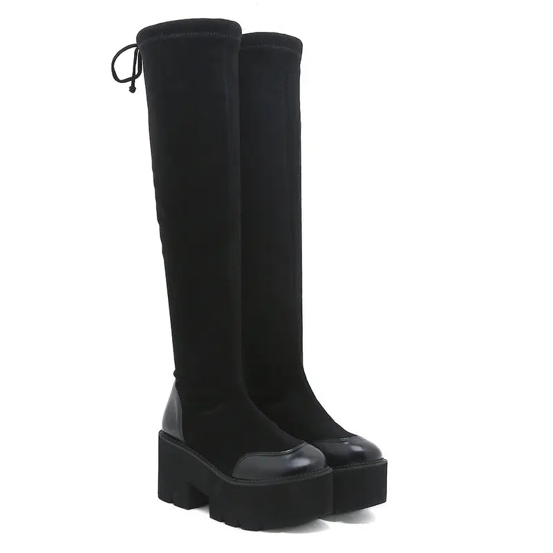Y2K Goth Platform Chunky Heel Over The Knee Boots