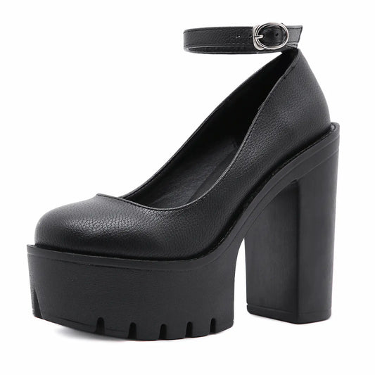 Chunky Block Heel Extreme Platform Ankle Strap Pumps
