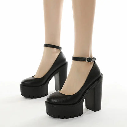 Chunky Block Heel Extreme Platform Ankle Strap Pumps