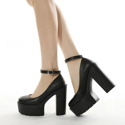 Chunky Block Heel Extreme Platform Ankle Strap Pumps
