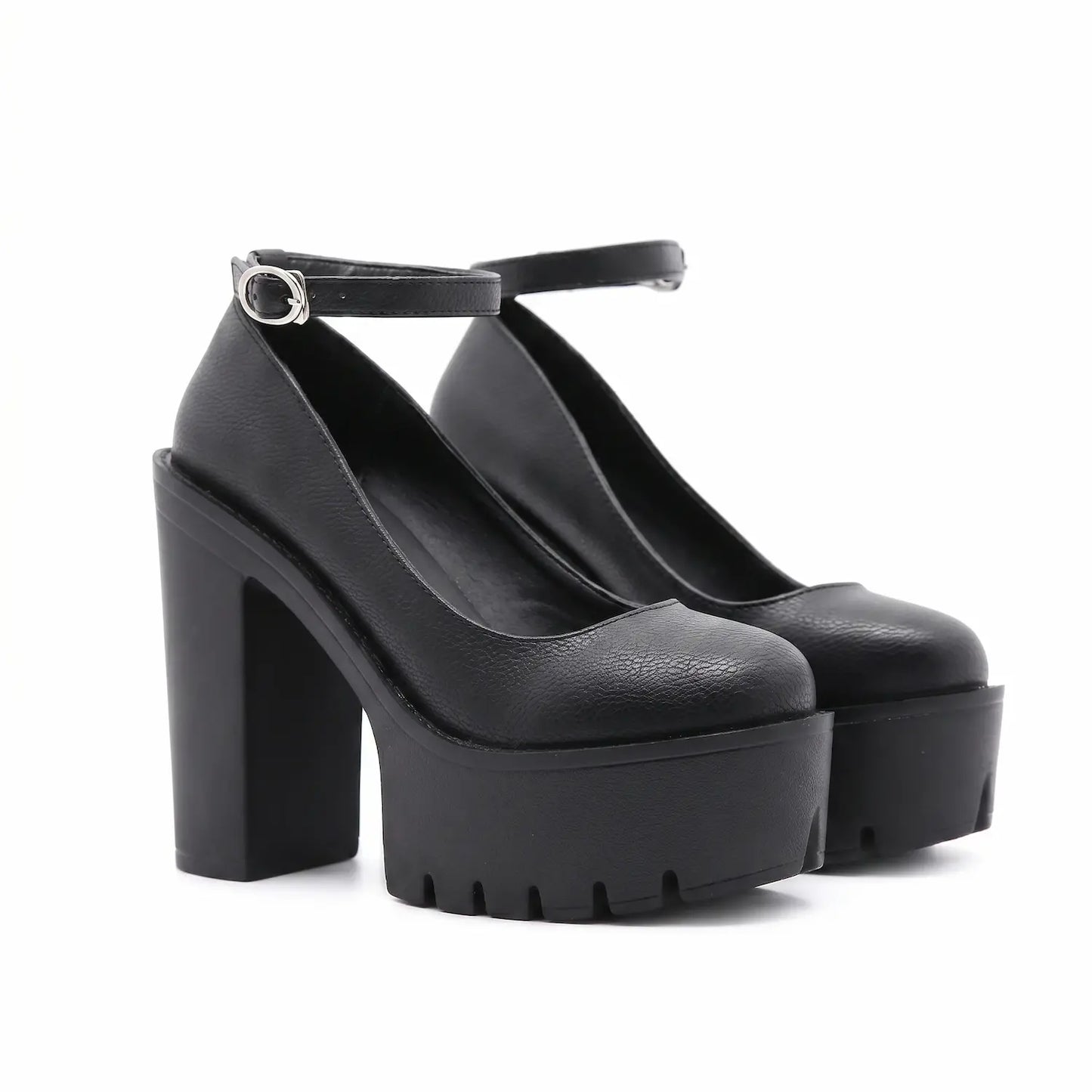 Chunky Block Heel Extreme Platform Ankle Strap Pumps