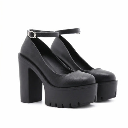 Chunky Block Heel Extreme Platform Ankle Strap Pumps