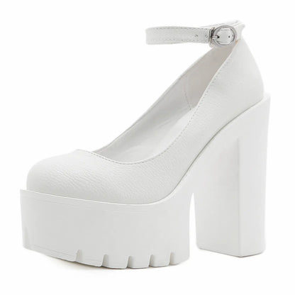 Chunky Block Heel Extreme Platform Ankle Strap Pumps