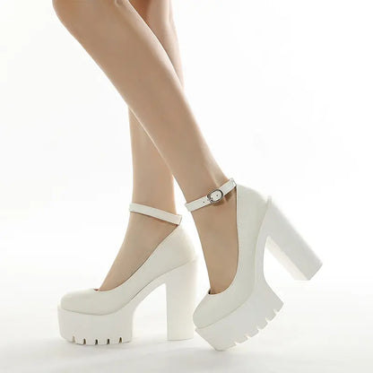 Chunky Block Heel Extreme Platform Ankle Strap Pumps