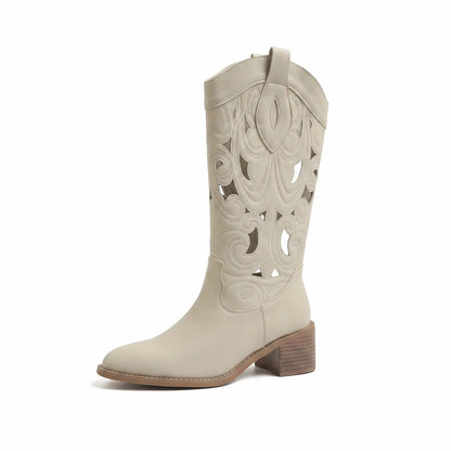 Vintage Boho Cut-Out Faux Suede Western Boots