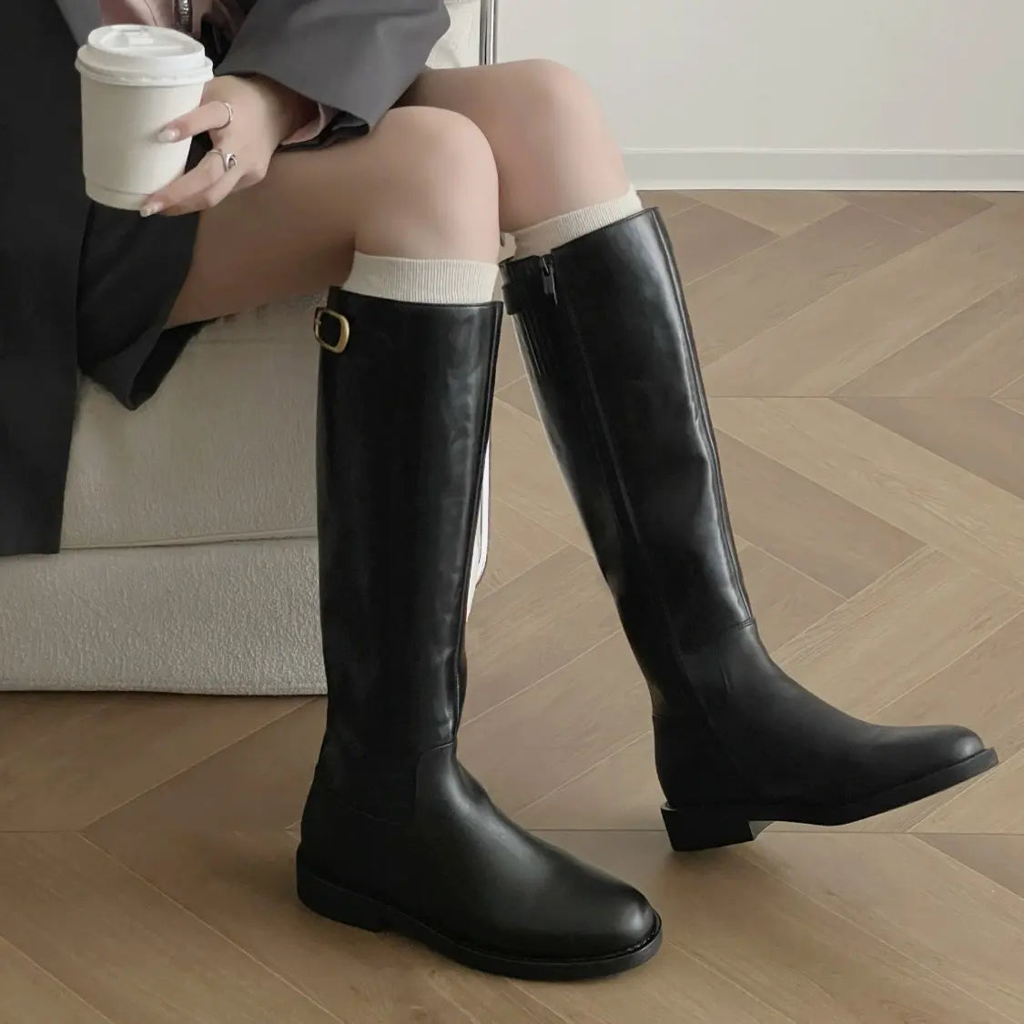 Vintage Slouchy Buckle Knee High Riding Boots