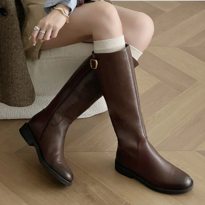 Vintage Slouchy Buckle Knee High Riding Boots