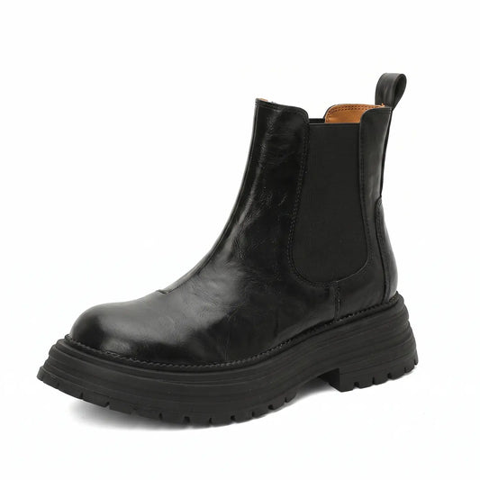 Vintage Genuine Leather Slip-On Chunky Chelsea Boots