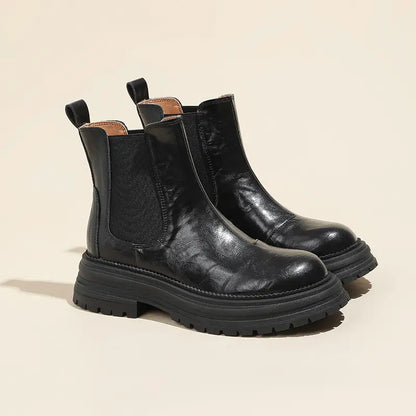 Vintage Genuine Leather Slip-On Chunky Chelsea Boots