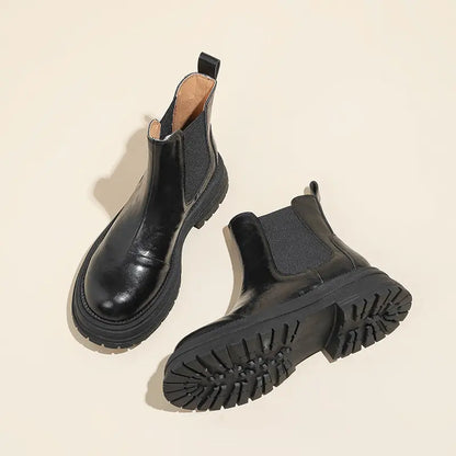 Vintage Genuine Leather Slip-On Chunky Chelsea Boots