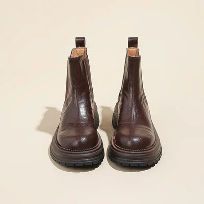 Vintage Genuine Leather Slip-On Chunky Chelsea Boots