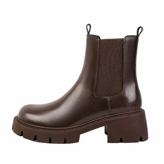 Vintage Sleek Chunky Platform Faux Leather Chelsea Boots