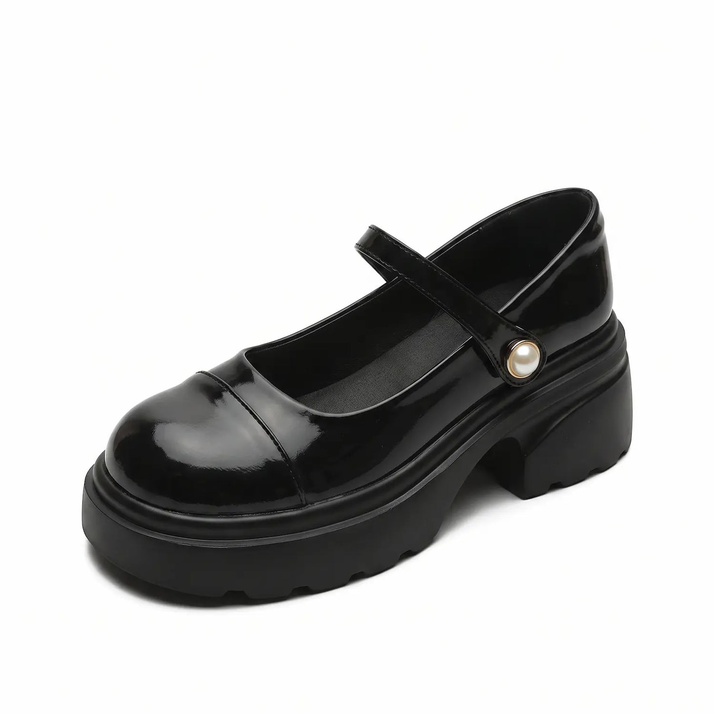 Retro Chunky Platform Pearl Strap Mary Jane Shoes