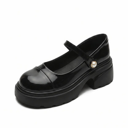 Retro Chunky Platform Pearl Strap Mary Jane Shoes