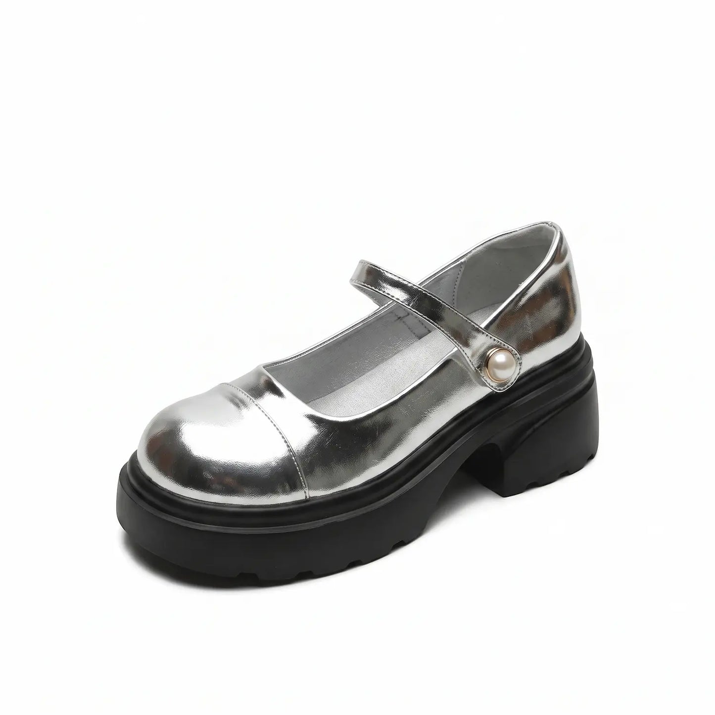 Retro Chunky Platform Pearl Strap Mary Jane Shoes