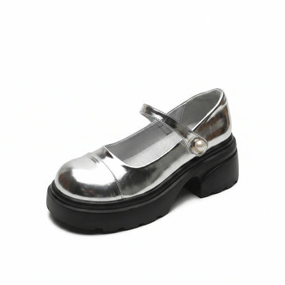 Retro Chunky Platform Pearl Strap Mary Jane Shoes