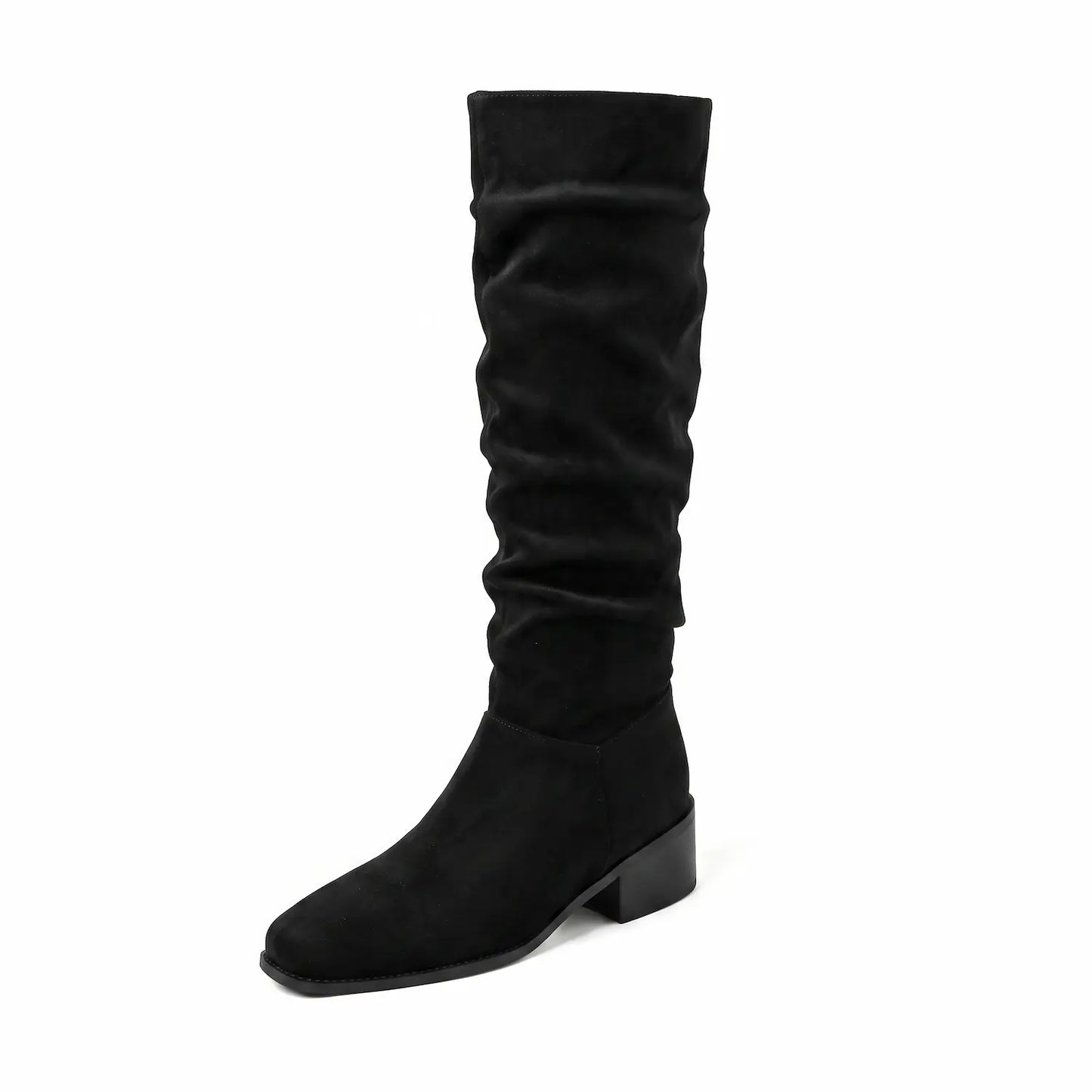 Vintage Slouchy Ruched Wide Calf Hidden Wedge Boots
