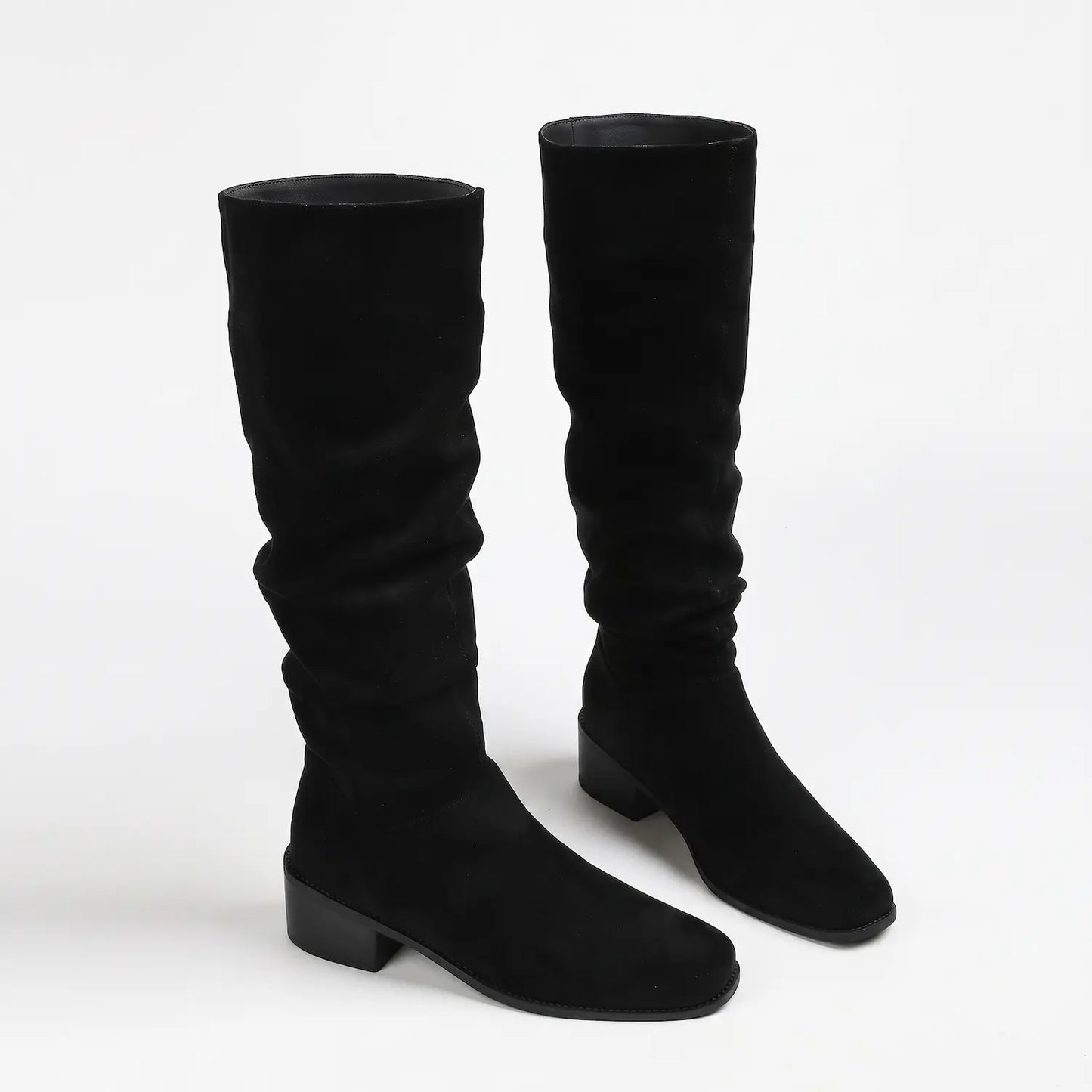 Vintage Slouchy Ruched Wide Calf Hidden Wedge Boots
