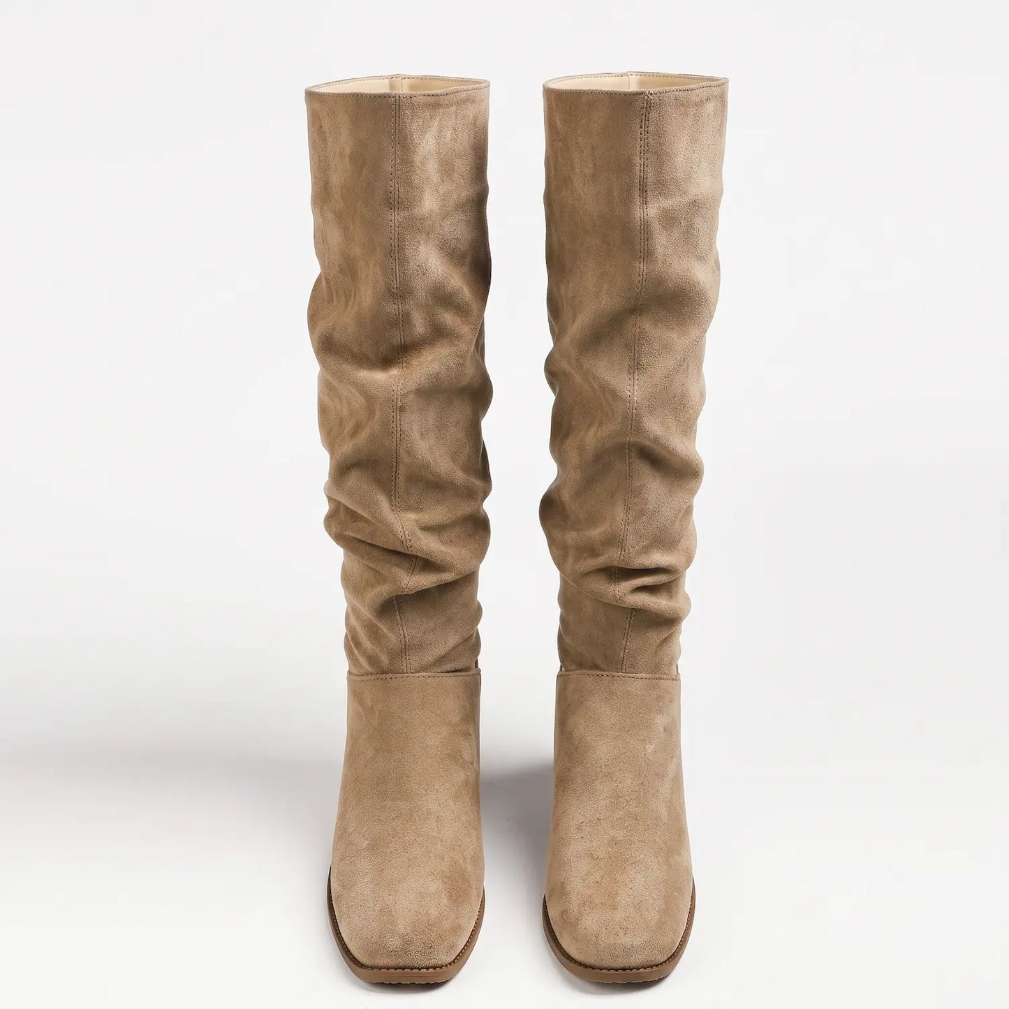 Vintage Slouchy Ruched Wide Calf Hidden Wedge Boots