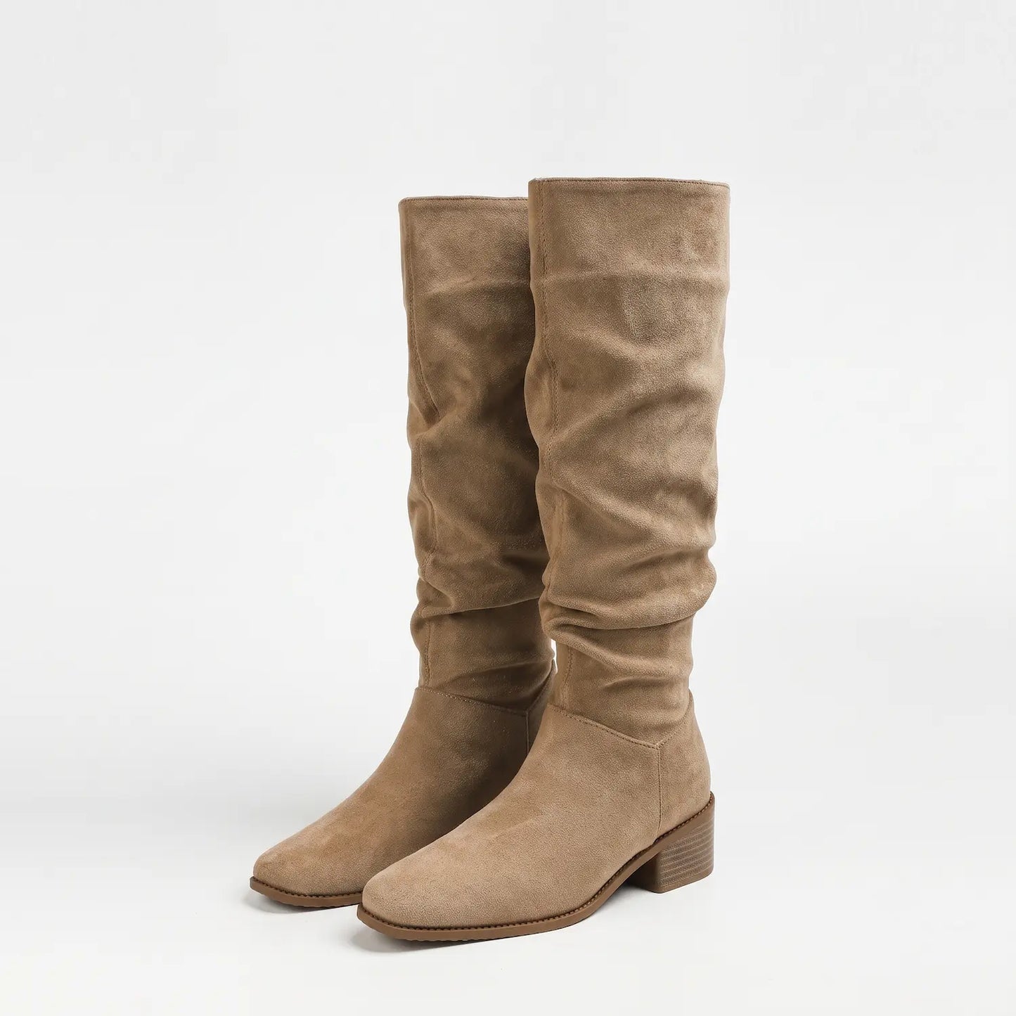 Vintage Slouchy Ruched Wide Calf Hidden Wedge Boots