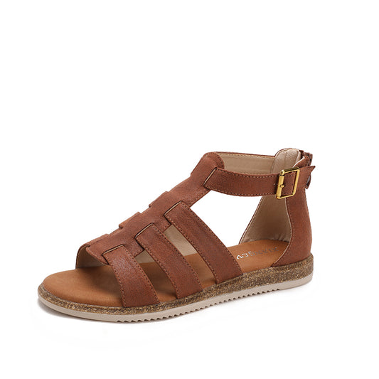 Retro Strappy Flat Caged Gladiator Sandals with Zip Back
