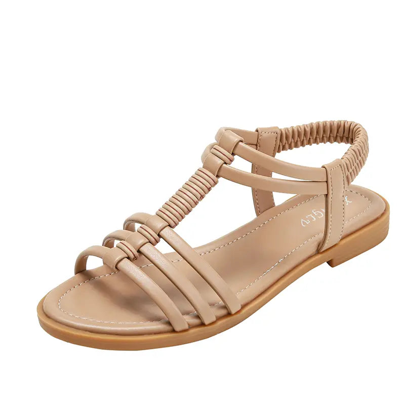 Minimalist Roman T-Strap Slingback Flat Sandals
