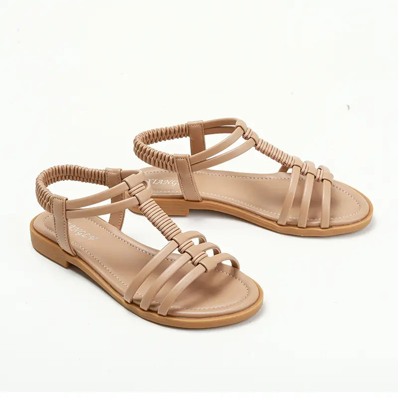 Minimalist Roman T-Strap Slingback Flat Sandals