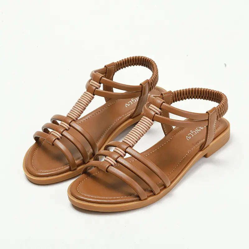 Minimalist Roman T-Strap Slingback Flat Sandals