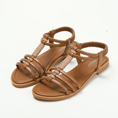 Minimalist Roman T-Strap Slingback Flat Sandals