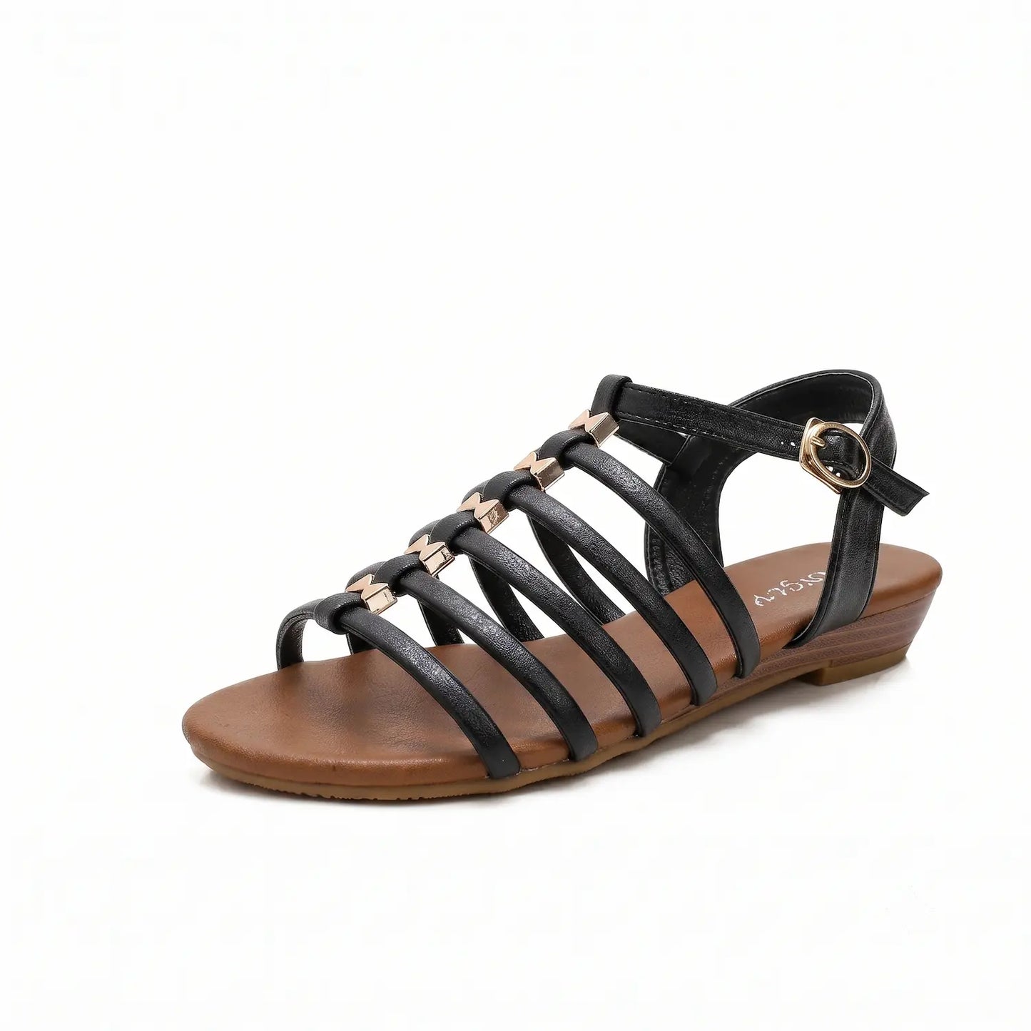 Vintage Caged Gladiator Low Wedge Ankle Buckle Sandals
