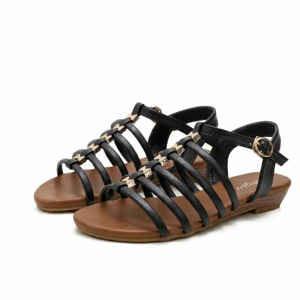 Vintage Caged Gladiator Low Wedge Ankle Buckle Sandals