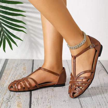 Vintage Woven T-Strap Closed Toe Fisherman Sandals