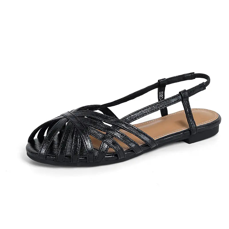 Metallic Strappy Fisherman Sandals with Elastic Slingback