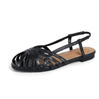 Metallic Strappy Fisherman Sandals with Elastic Slingback