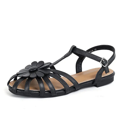 Playful 3D Floral Applique Fisherman Flat Sandals