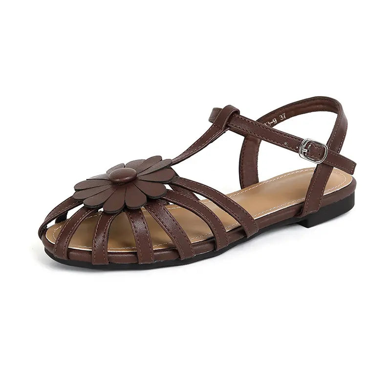 Playful 3D Floral Applique Fisherman Flat Sandals