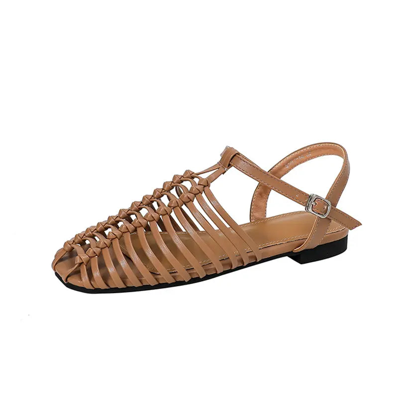 Retro Square Toe Cage Fisherman Flat Sandals