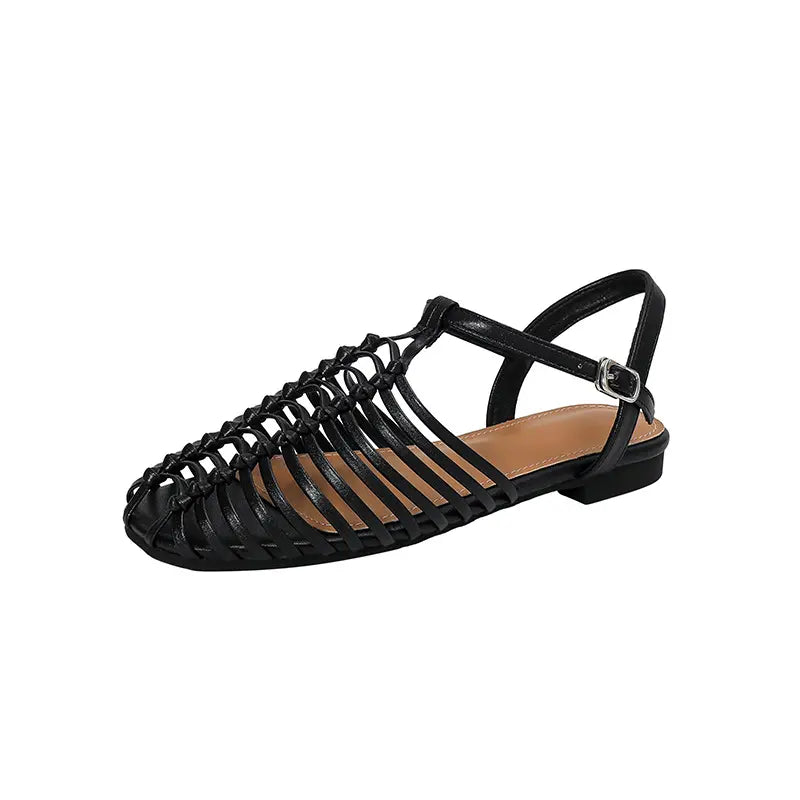 Retro Square Toe Cage Fisherman Flat Sandals