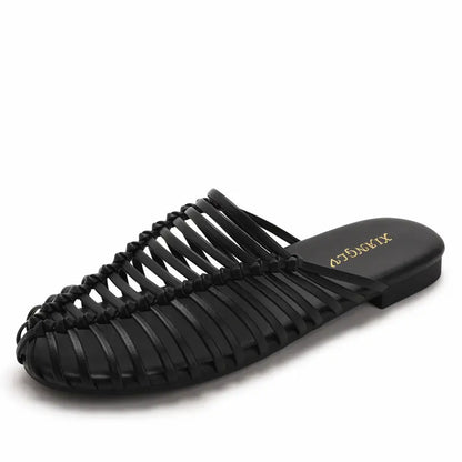 Women Woven Fisherman Closed Toe Flat Mule Sandals